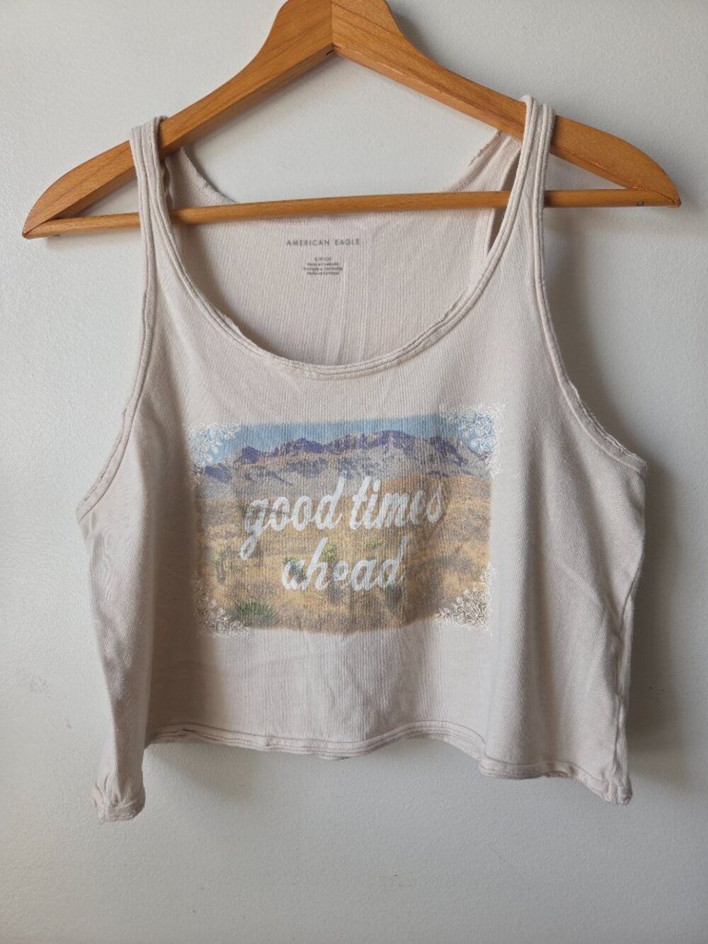 EUC AMERICAN EAGLE GOOD TIMES AHEAD CROPPED TANK TOP SIZE SMALL